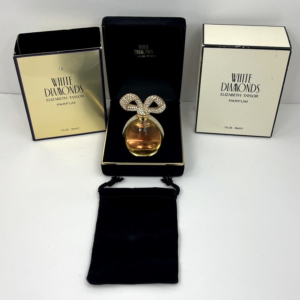 WHITE DIAMONDS ELIZABETH TAYLOR, DIAMON & GOLD BOW, VINTAGE